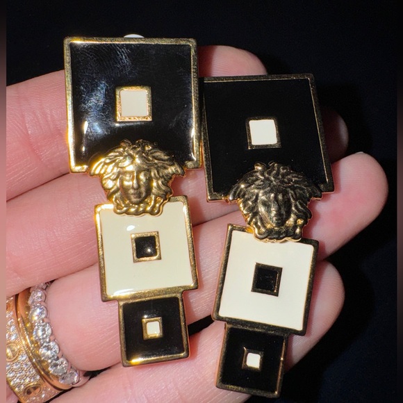 Versace Gold and Black Geometric Earrings - Picture 3 of 8